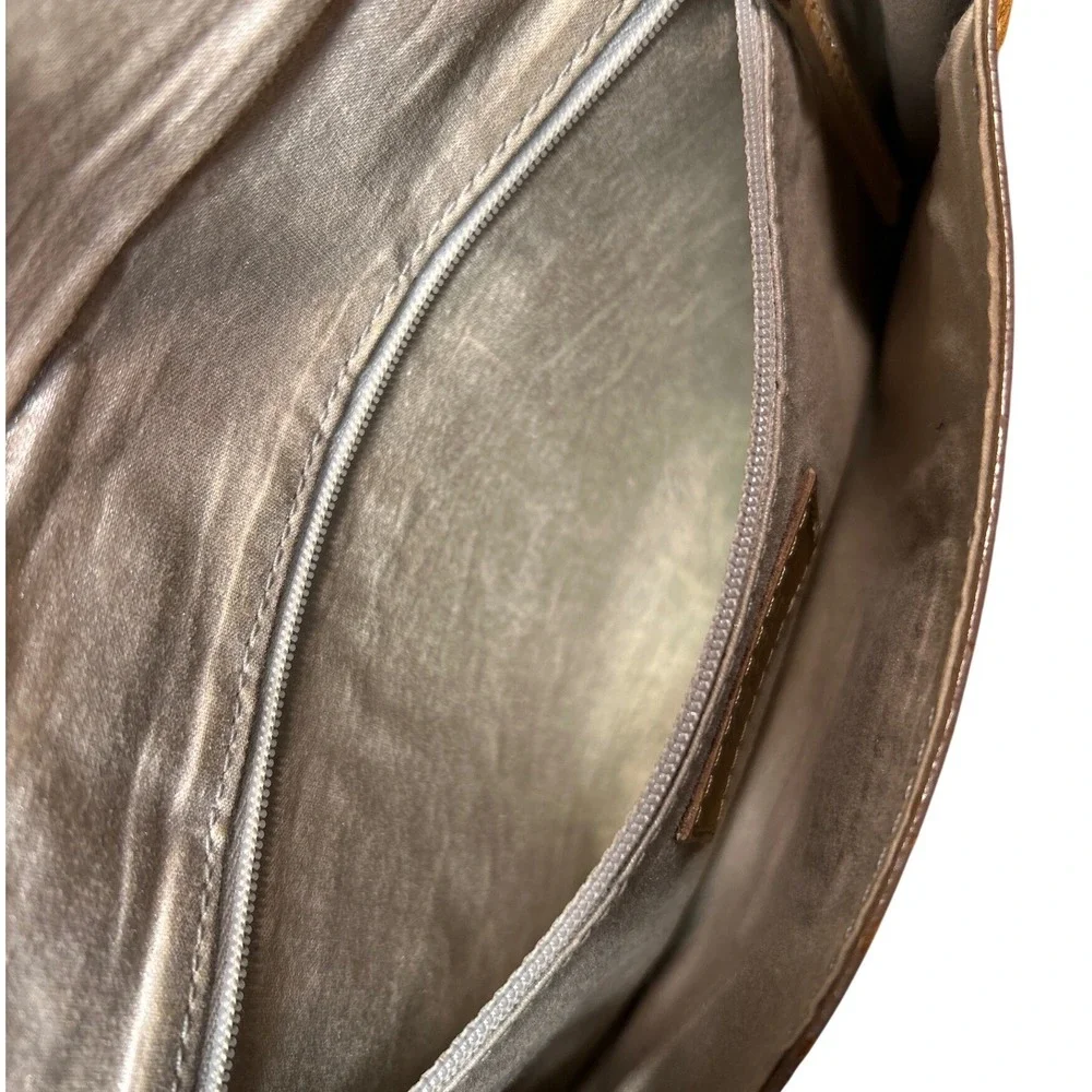 Jasper &‎ Jeera Leather Envelope Clutch Tan Silver Metallic Grid Evening Bag
